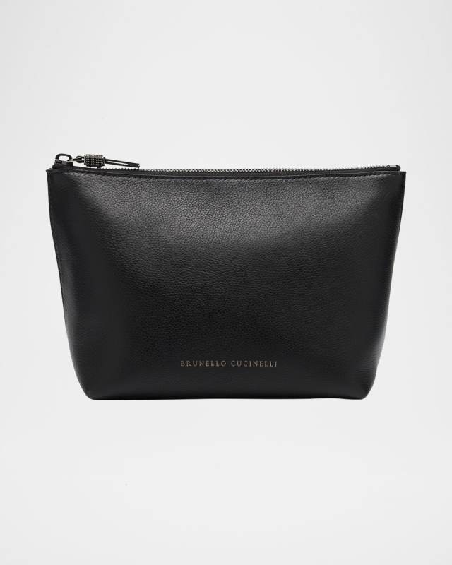 Zip Lamb Leather Makeup Bag